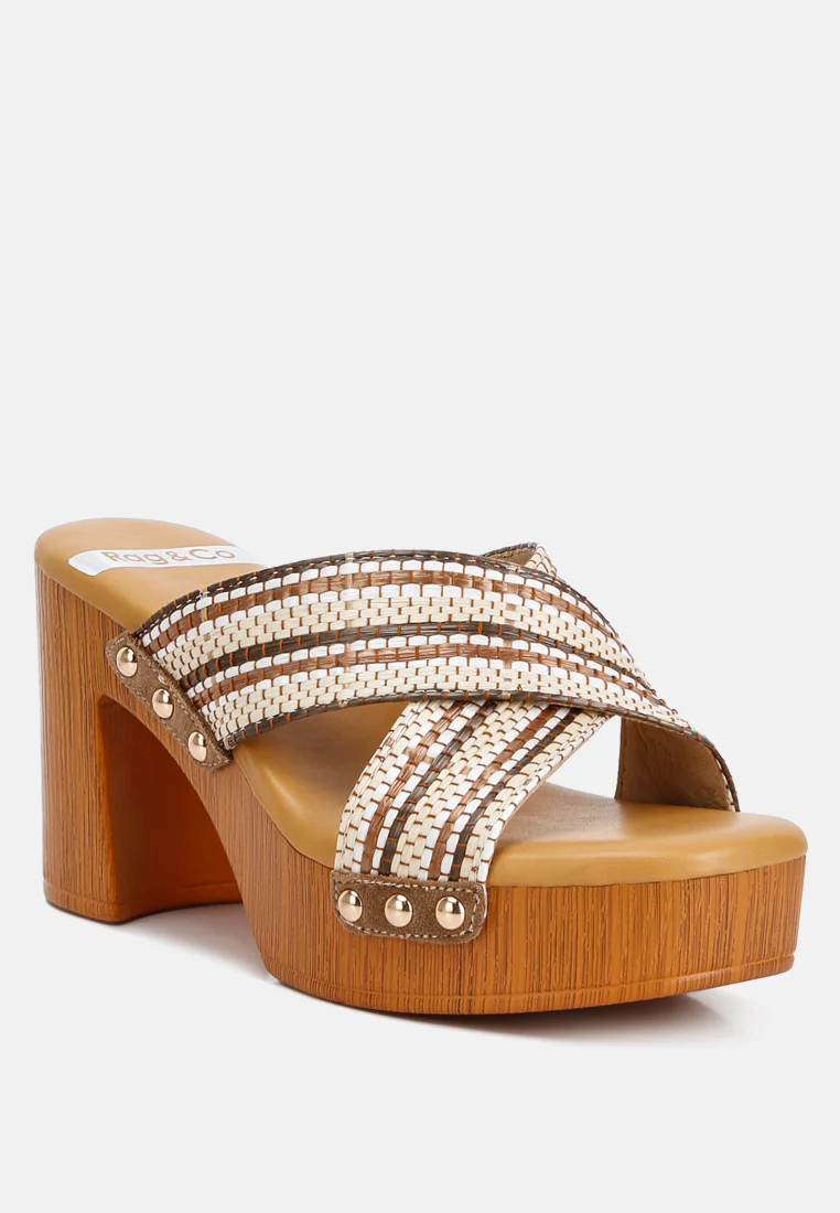 FInley Raffia High Block Heel Clogs In Tan - Image 2