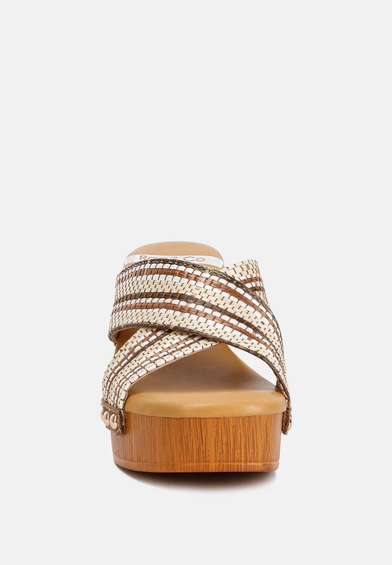 FInley Raffia High Block Heel Clogs In Tan - Image 3