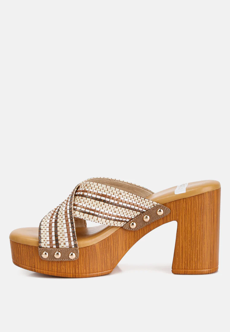 FInley Raffia High Block Heel Clogs In Tan - Image 4