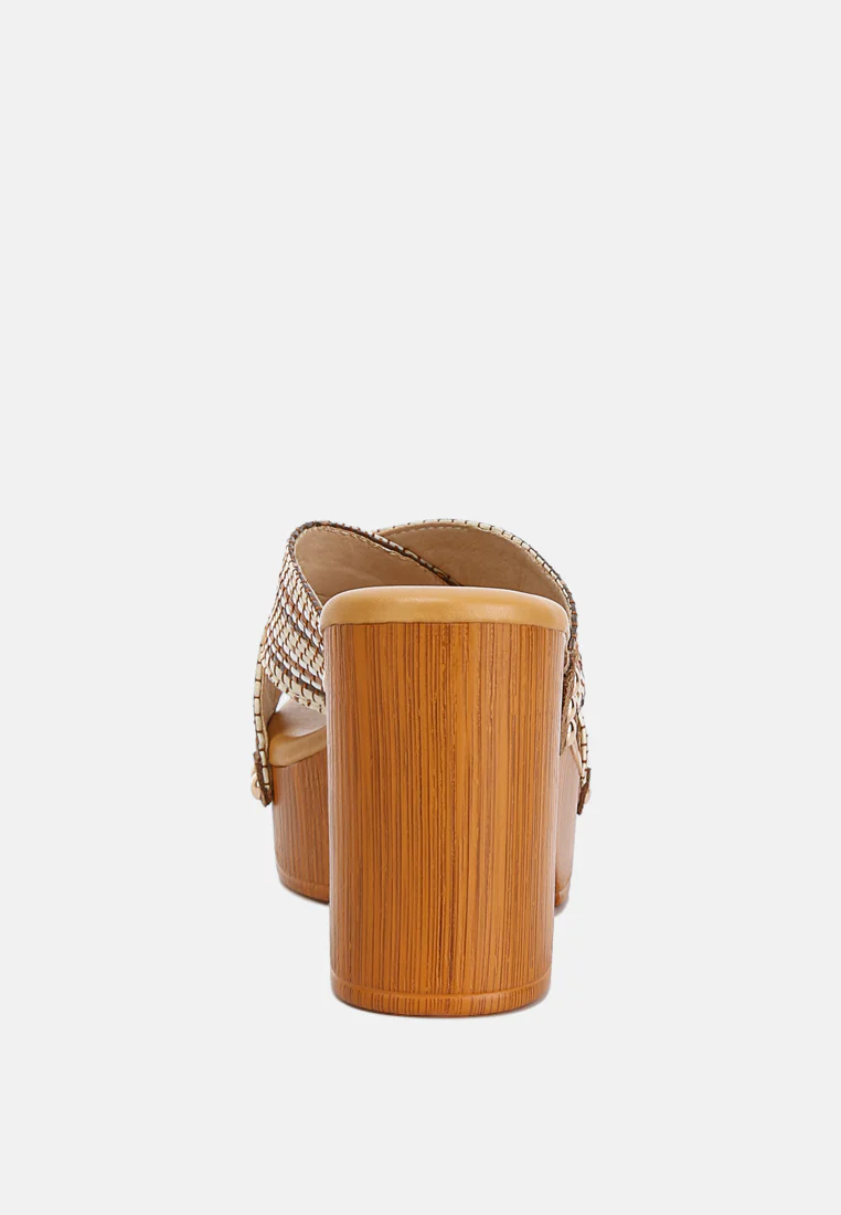 FInley Raffia High Block Heel Clogs In Tan - Image 5