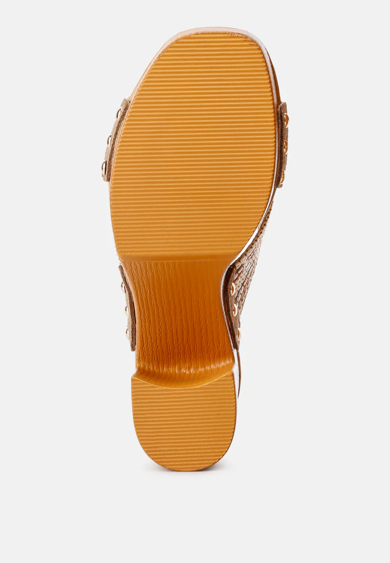 FInley Raffia High Block Heel Clogs In Tan - Image 7
