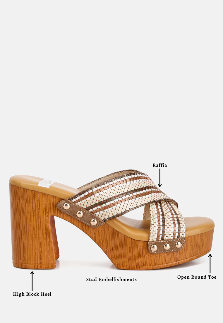 FInley Raffia High Block Heel Clogs In Tan - Image 8