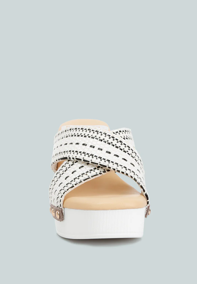 FInley Raffia High Block Heel Clogs In White - Image 3