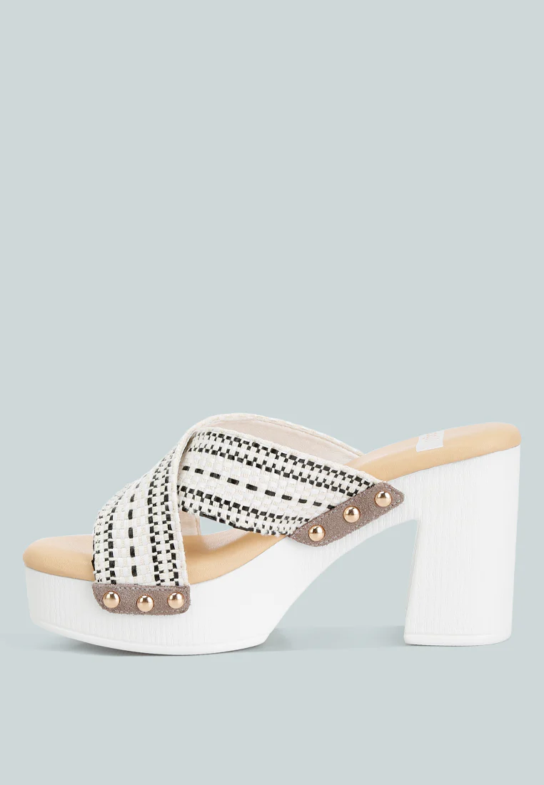 FInley Raffia High Block Heel Clogs In White - Image 4