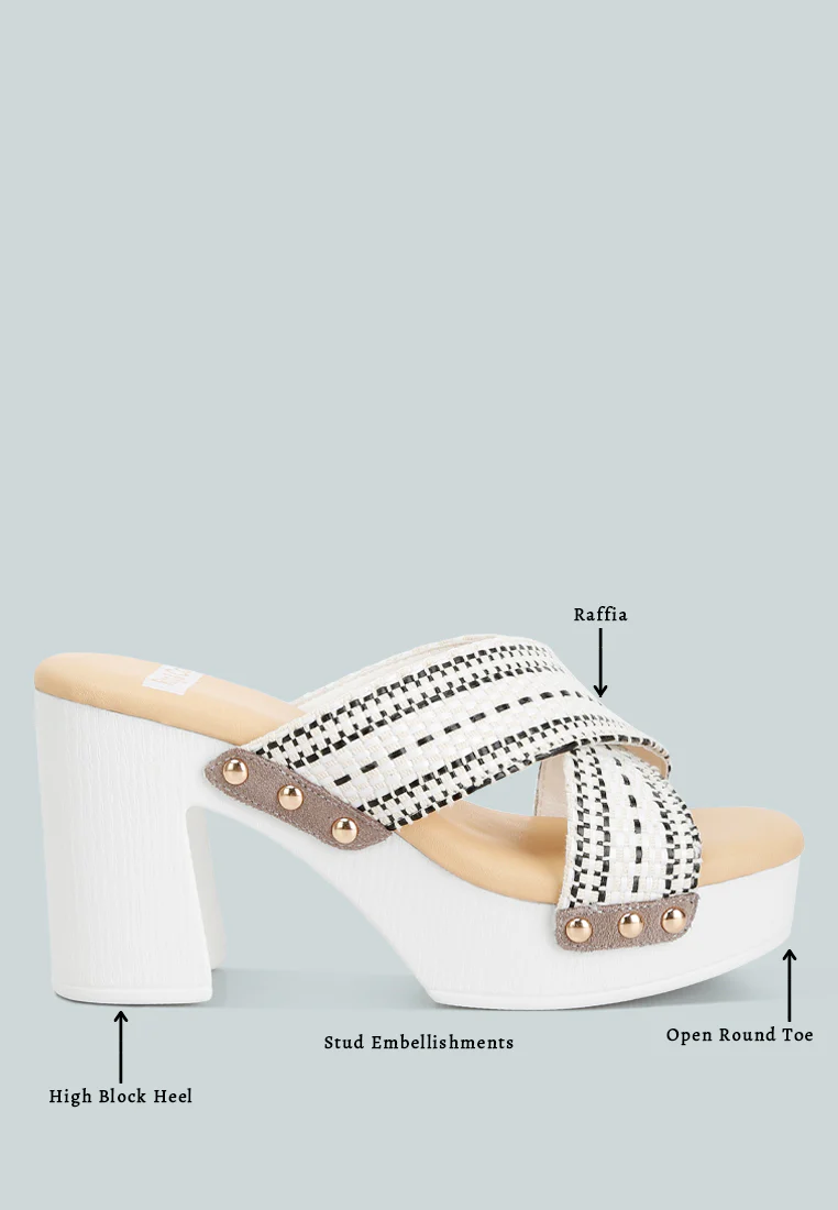 FInley Raffia High Block Heel Clogs In White - Image 8