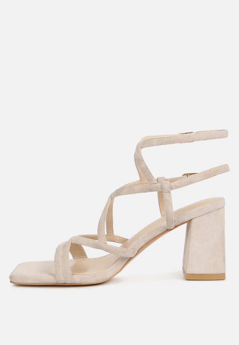 FIORELLA Beige Strappy Block Heel Sandals - Image 4