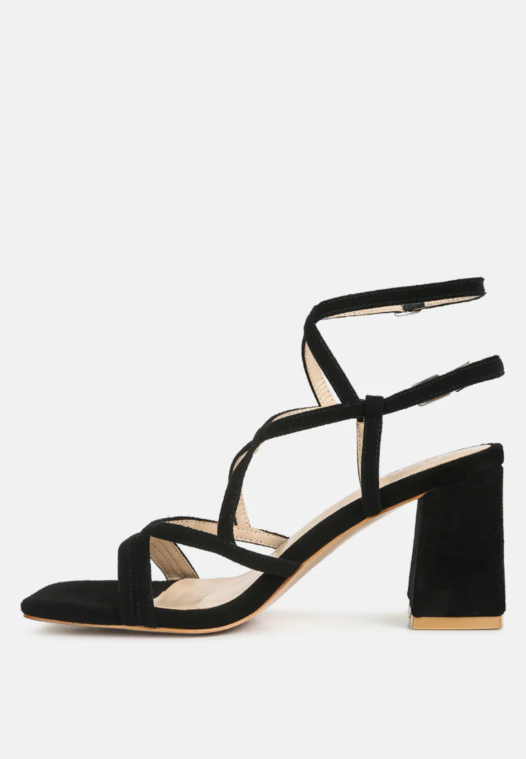 FIORELLA Black Strappy Block Heel Sandals - Image 4