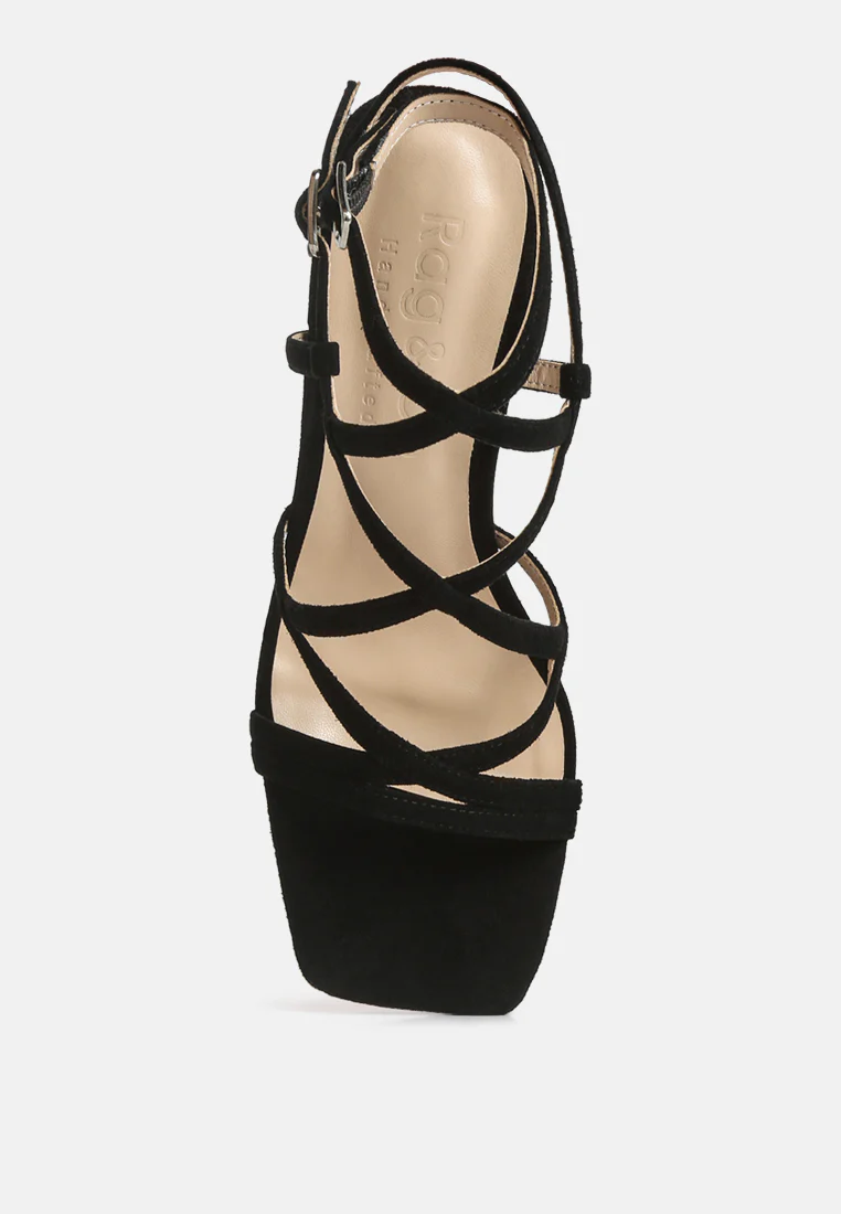 FIORELLA Black Strappy Block Heel Sandals - Image 6