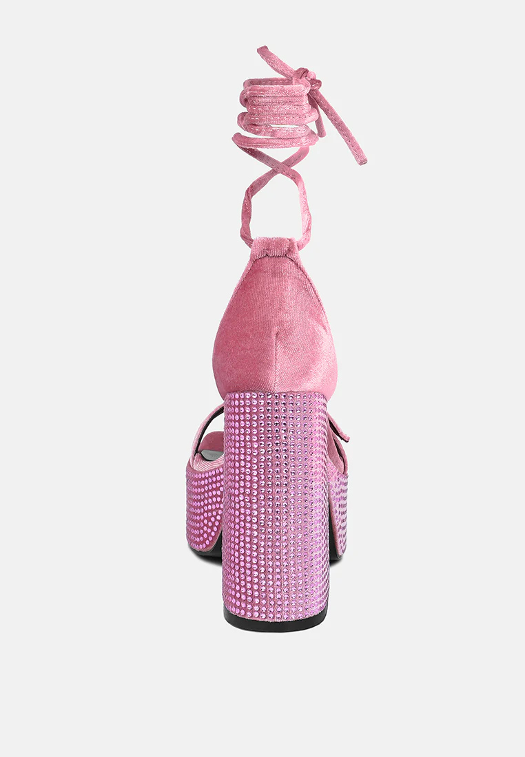 FIRECROWN Pink Rhinestone Platform High Block Sandals - Image 6