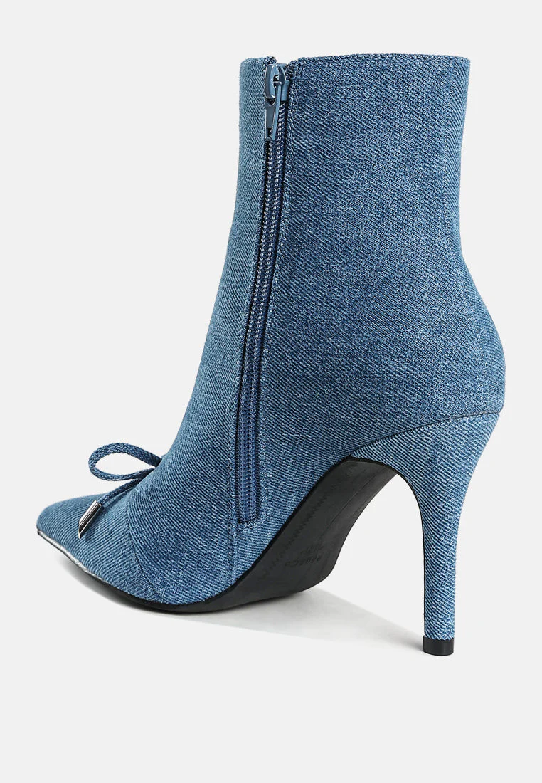 Flapper Bow Detail Denim Ankle Boots - Image 3