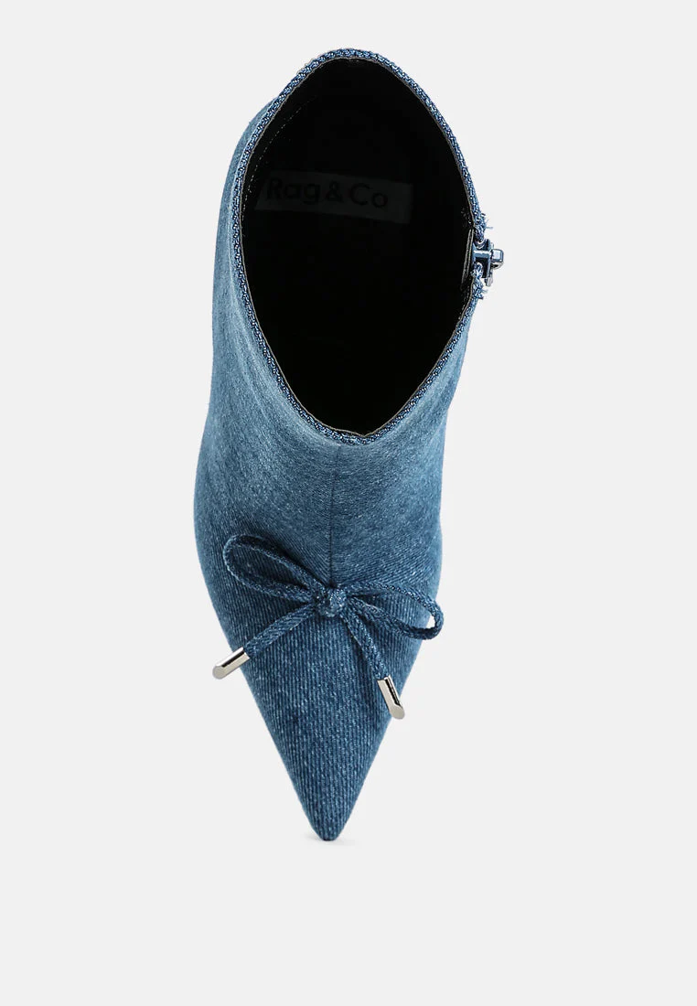 Flapper Bow Detail Denim Ankle Boots - Image 4