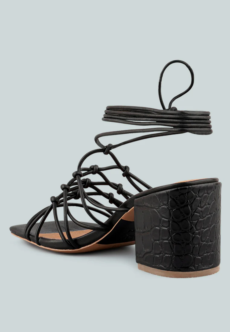 FONDA Croc Patterned Black Handcrafted Lace Up Sandal - Image 3