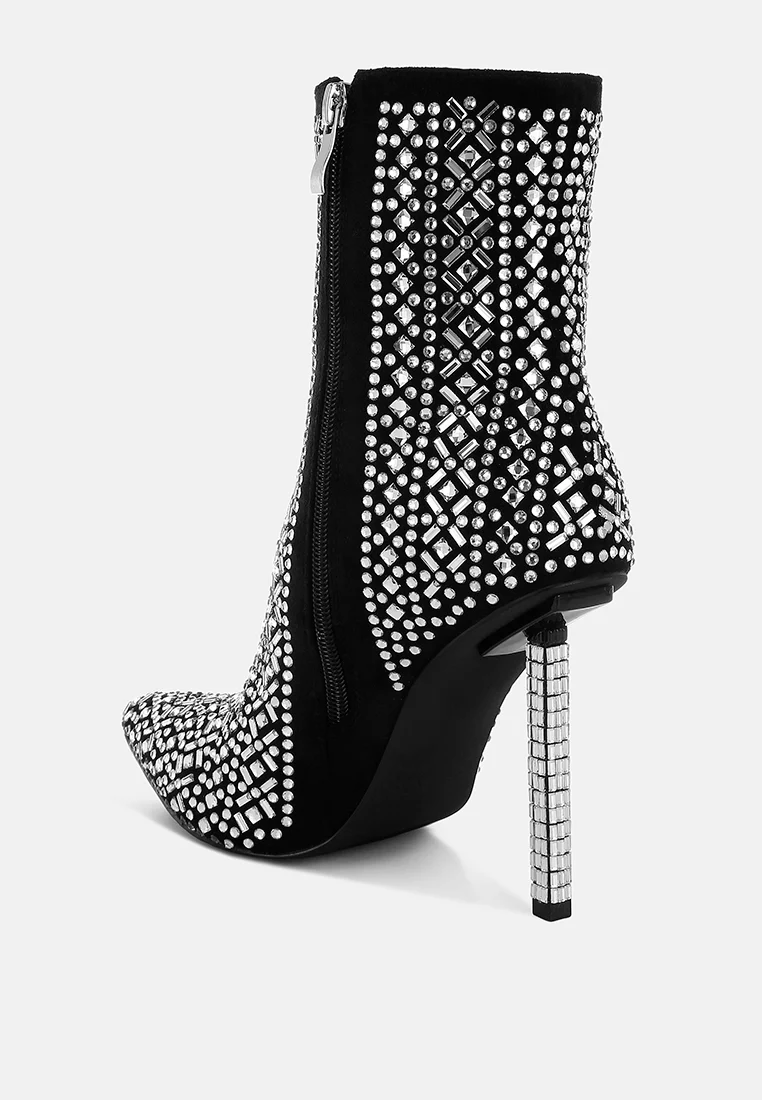 Gem Blaze Patterned Rhinestones Detail Stiletto Boots - Image 3