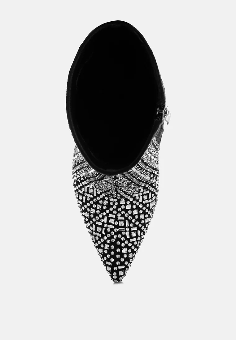 Gem Blaze Patterned Rhinestones Detail Stiletto Boots - Image 4