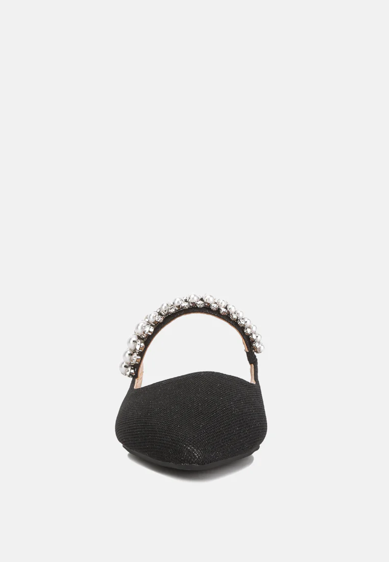 GEODE Pearl Embellished Slip On Mules in Black - Image 3