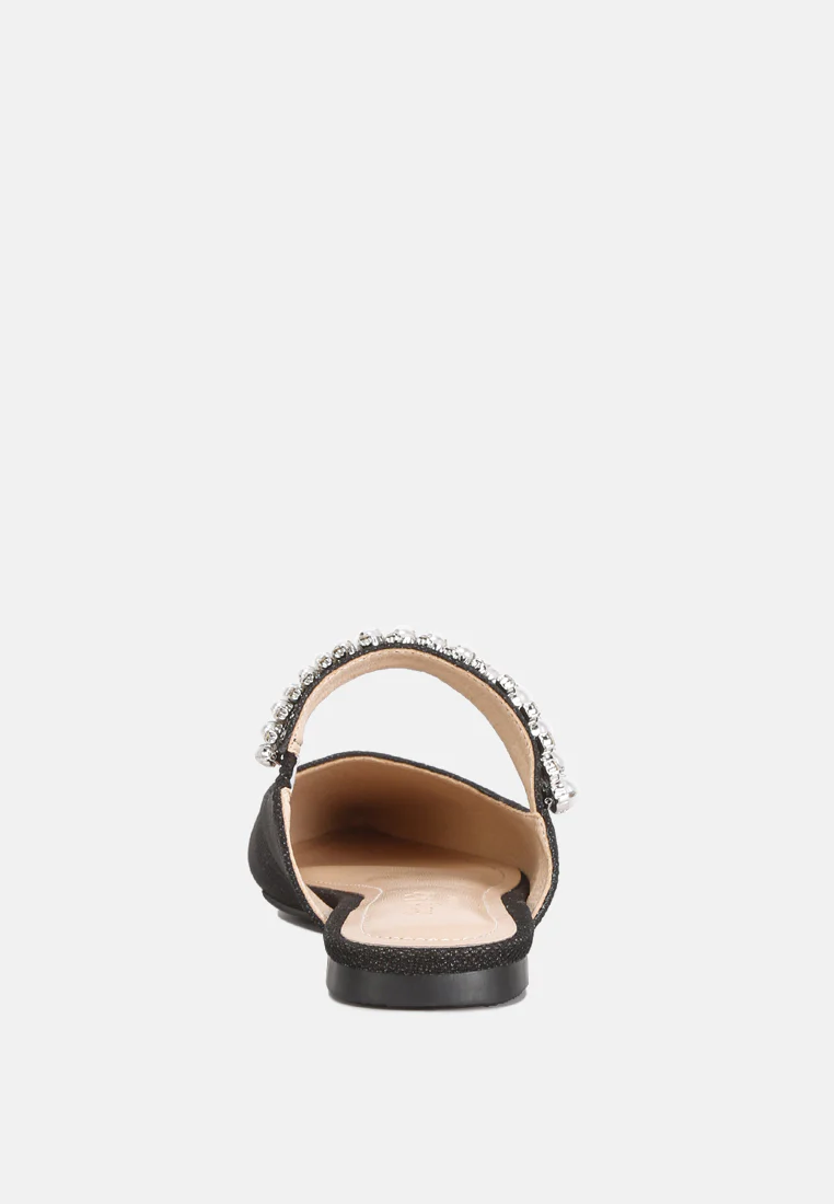 GEODE Pearl Embellished Slip On Mules in Black - Image 5