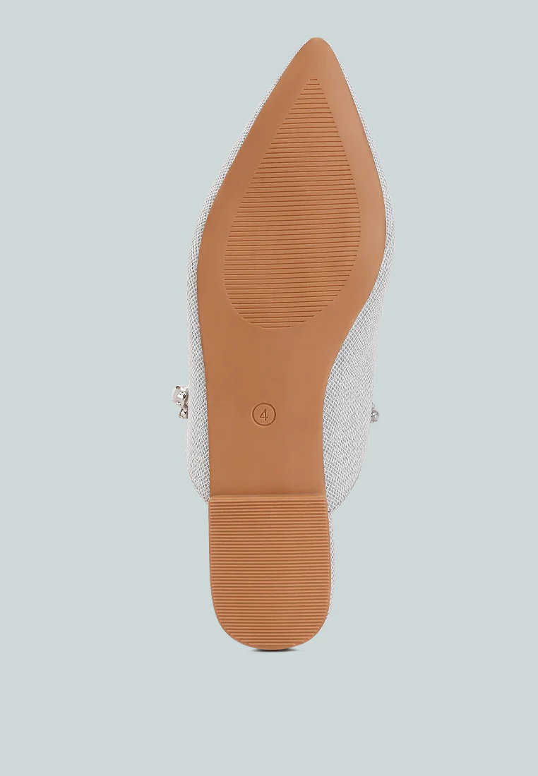 GEODE Pearl Embellished Slip On Mules In Silver - Image 7
