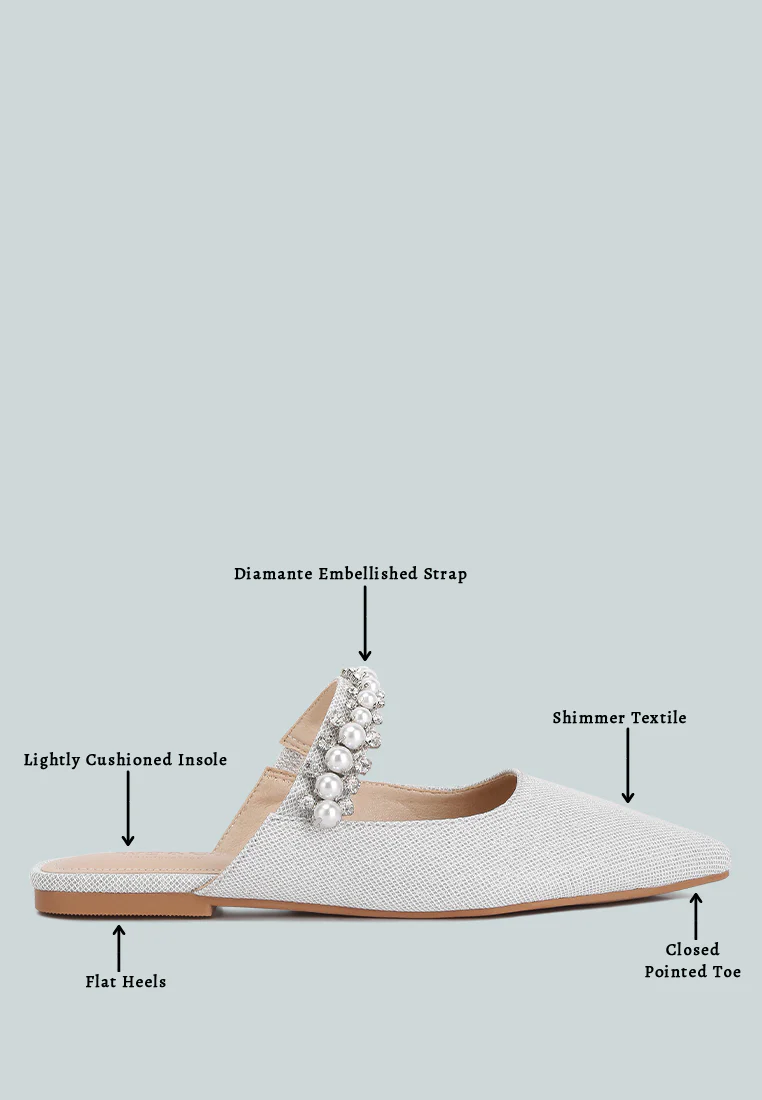 GEODE Pearl Embellished Slip On Mules In Silver - Image 8