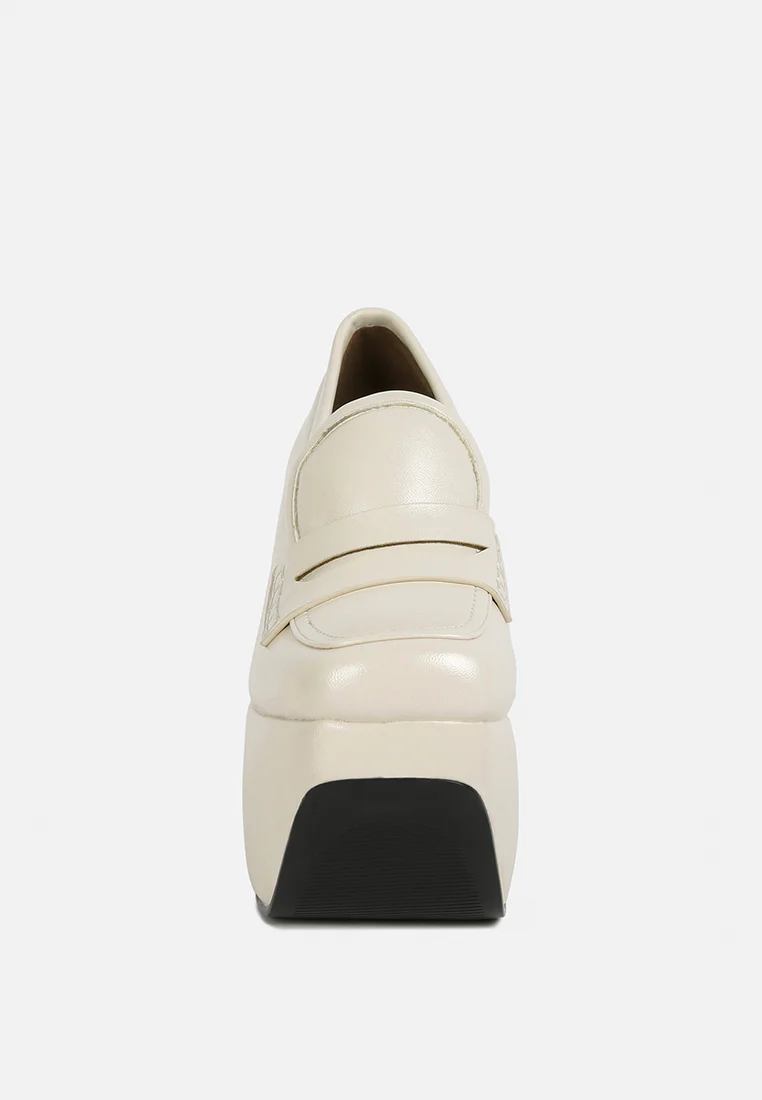 GILLIAM Beige High Platform Wedge Loafers - Image 3