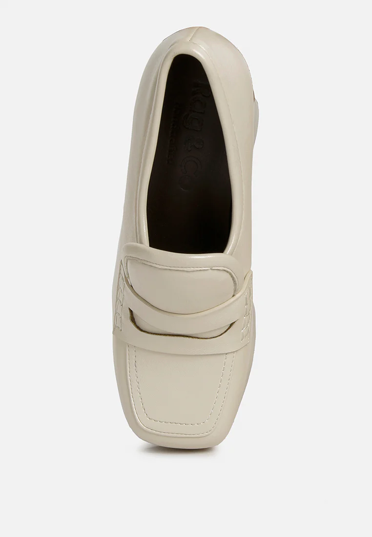GILLIAM Beige High Platform Wedge Loafers - Image 6