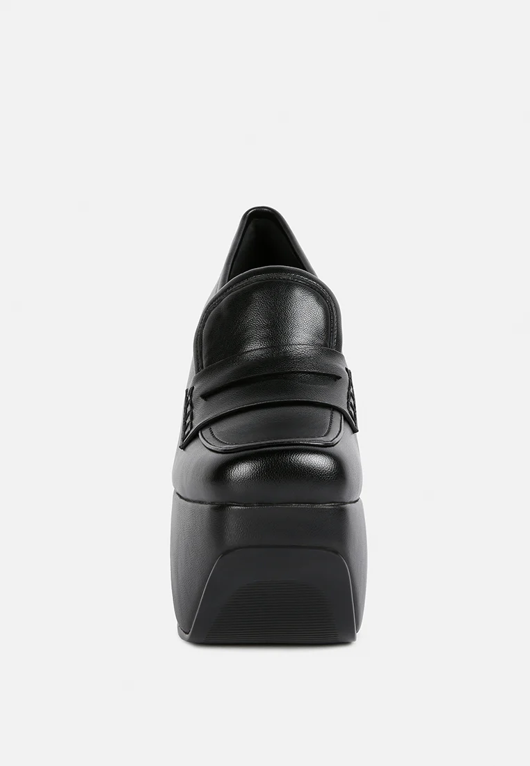GILLIAM Black High Platform Wedge Loafers - Image 3