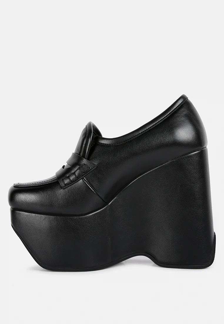 GILLIAM Black High Platform Wedge Loafers - Image 4