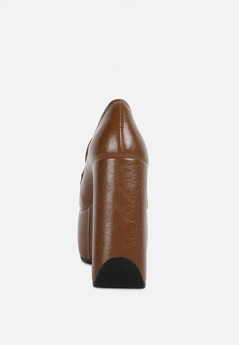 GILLIAM Tan High Platform Wedge Loafers - Image 5