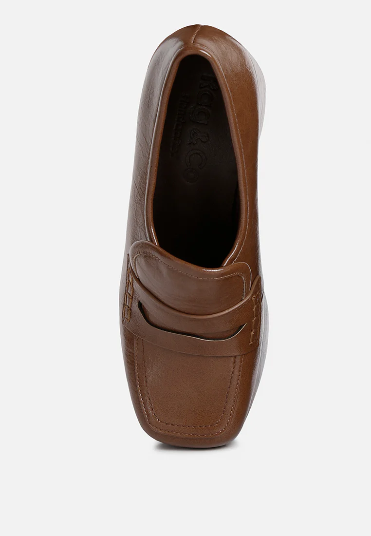 GILLIAM Tan High Platform Wedge Loafers - Image 6
