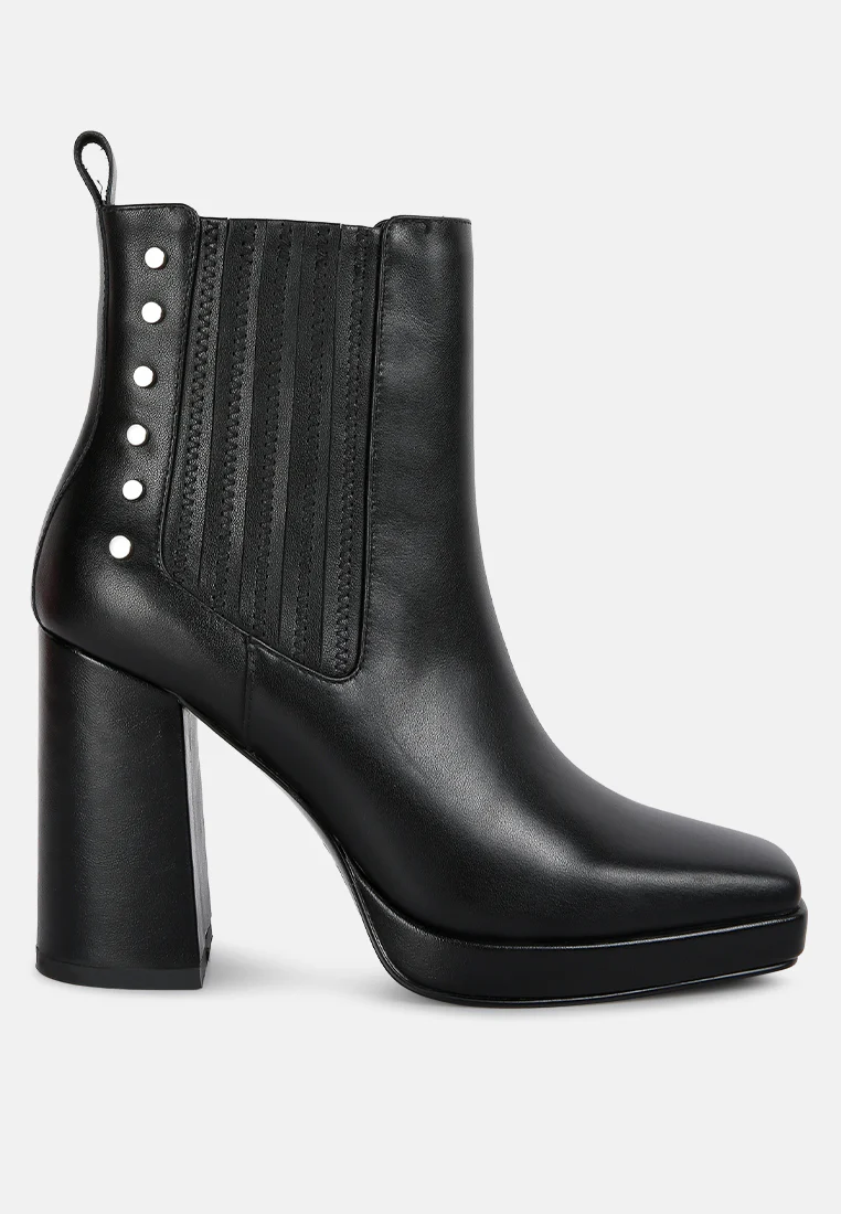 Grape-Vine High Heeled Leather Boot In Black - Image 2