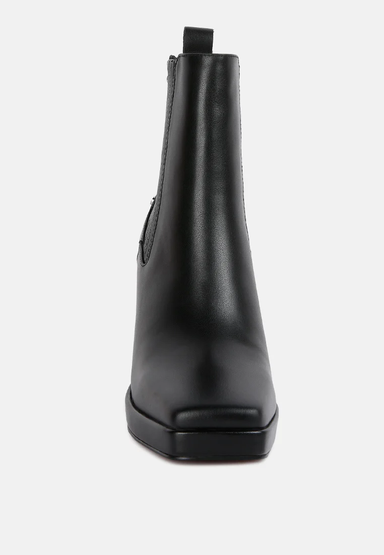 Grape-Vine High Heeled Leather Boot In Black - Image 3