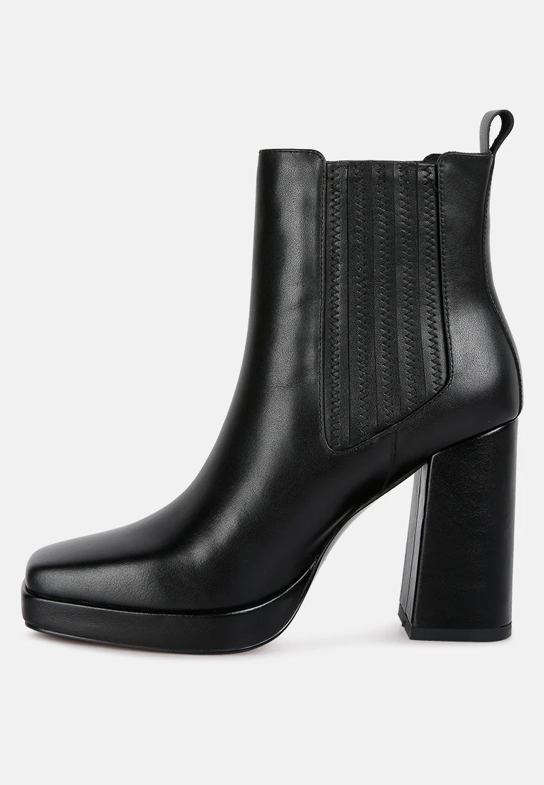 Grape-Vine High Heeled Leather Boot In Black - Image 4
