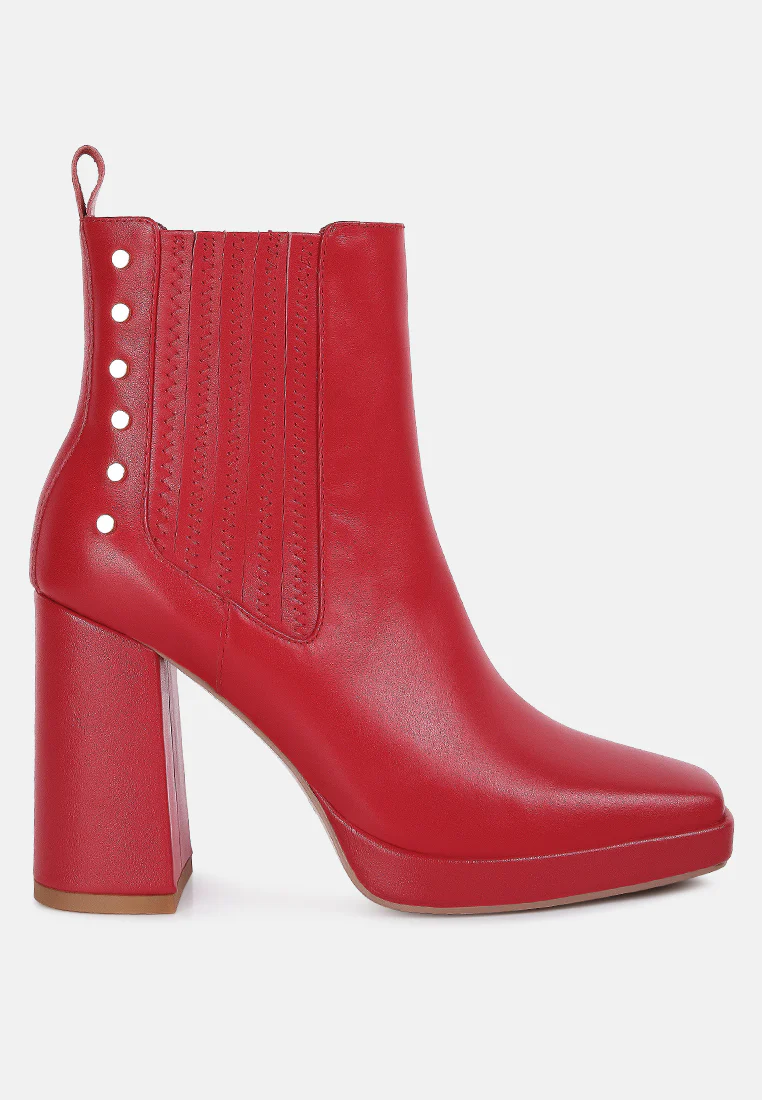 Grape-Vine High Heeled Leather Boot In Red - Image 2