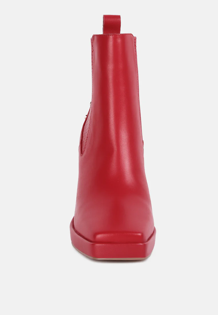 Grape-Vine High Heeled Leather Boot In Red - Image 3