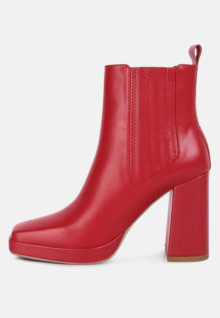 Grape-Vine High Heeled Leather Boot In Red - Image 4