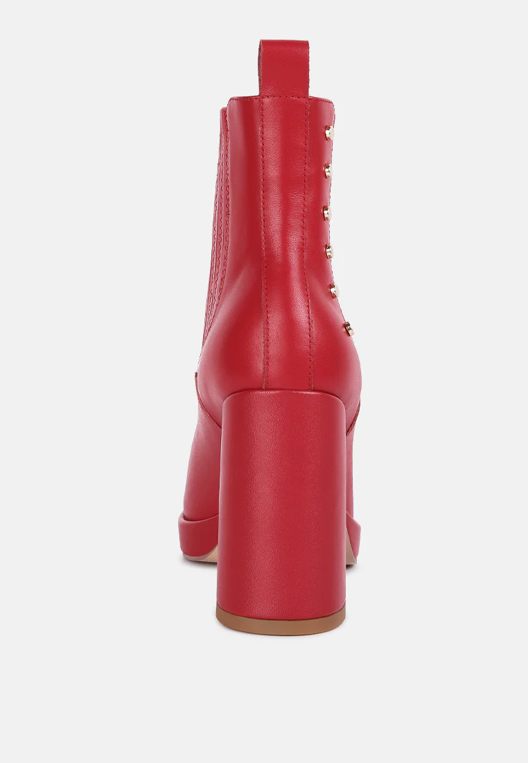 Grape-Vine High Heeled Leather Boot In Red - Image 5
