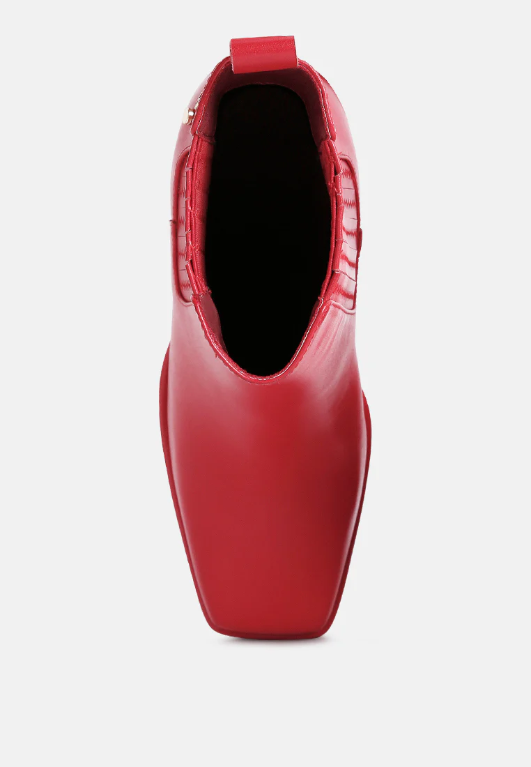 Grape-Vine High Heeled Leather Boot In Red - Image 6