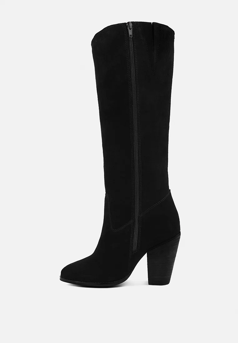 GREAT-STORM Black Suede Leather Calf Boots - Image 5