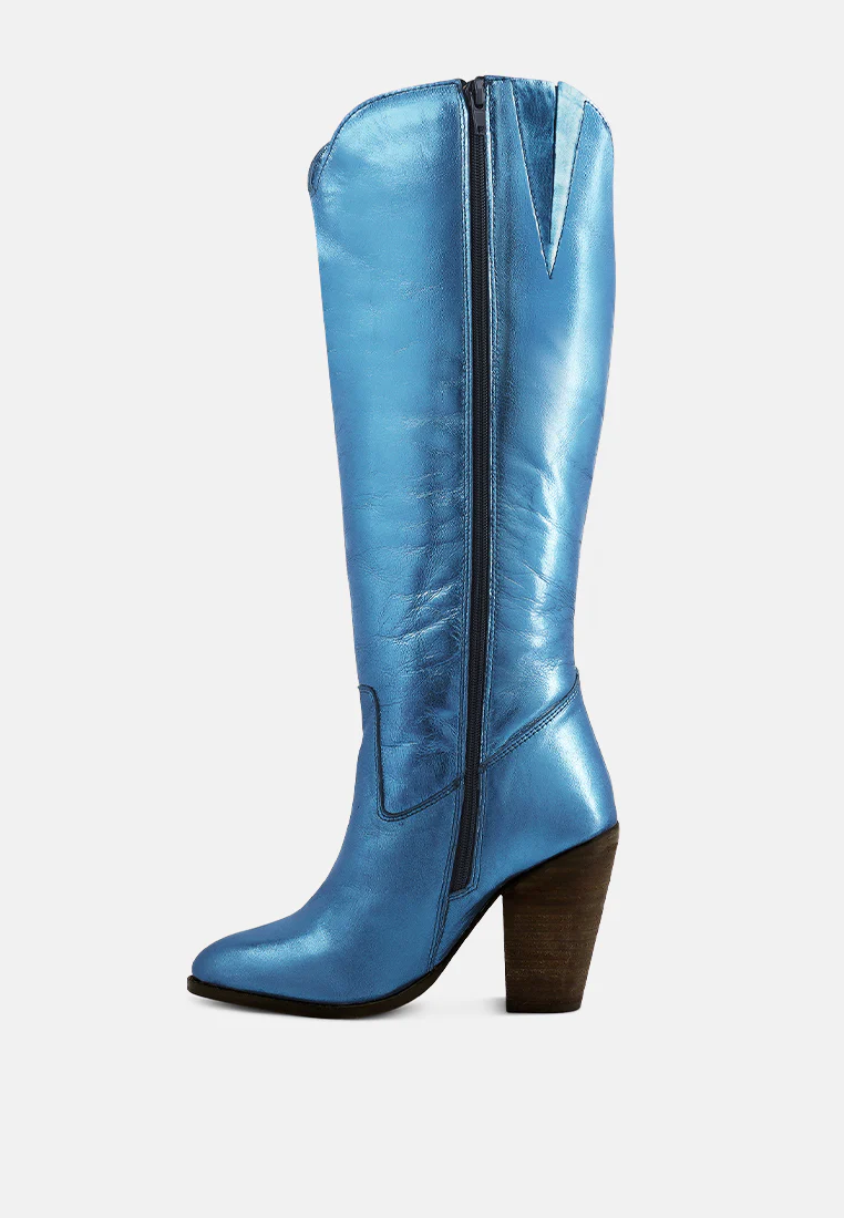 GREAT-STORM Blue Metallic Leather Calf Boots - Image 5