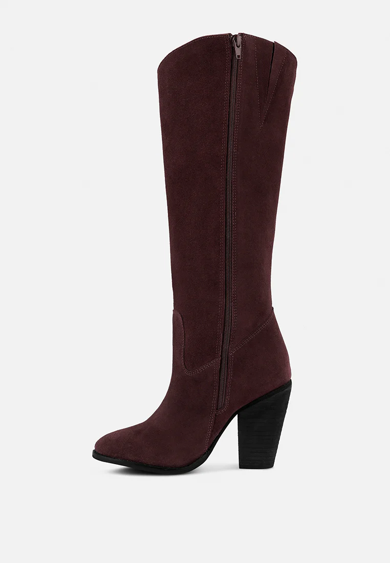 GREAT-STORM Burgundy Suede Leather Calf Boots - Image 4