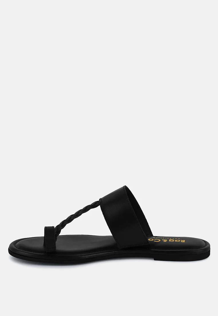 HARRIS Black Toe Ring Braided Slip Ons - Image 4