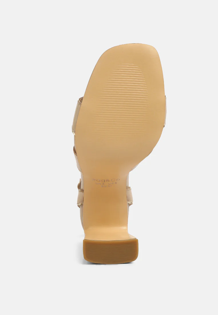 Heeri Beige Metallic Lined Slim Block Heel Sandals - Image 7