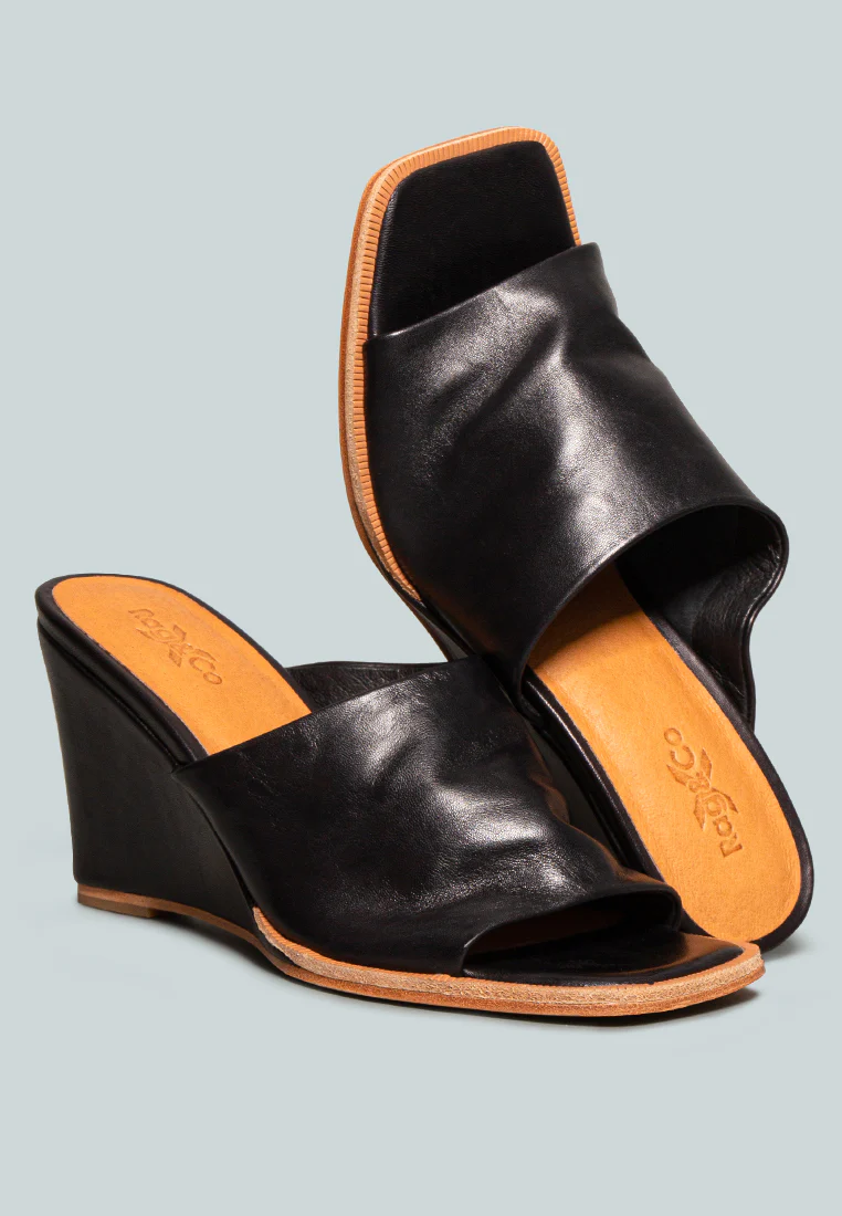 HEPBURN Black Sliders Wedge Sandals - Image 5