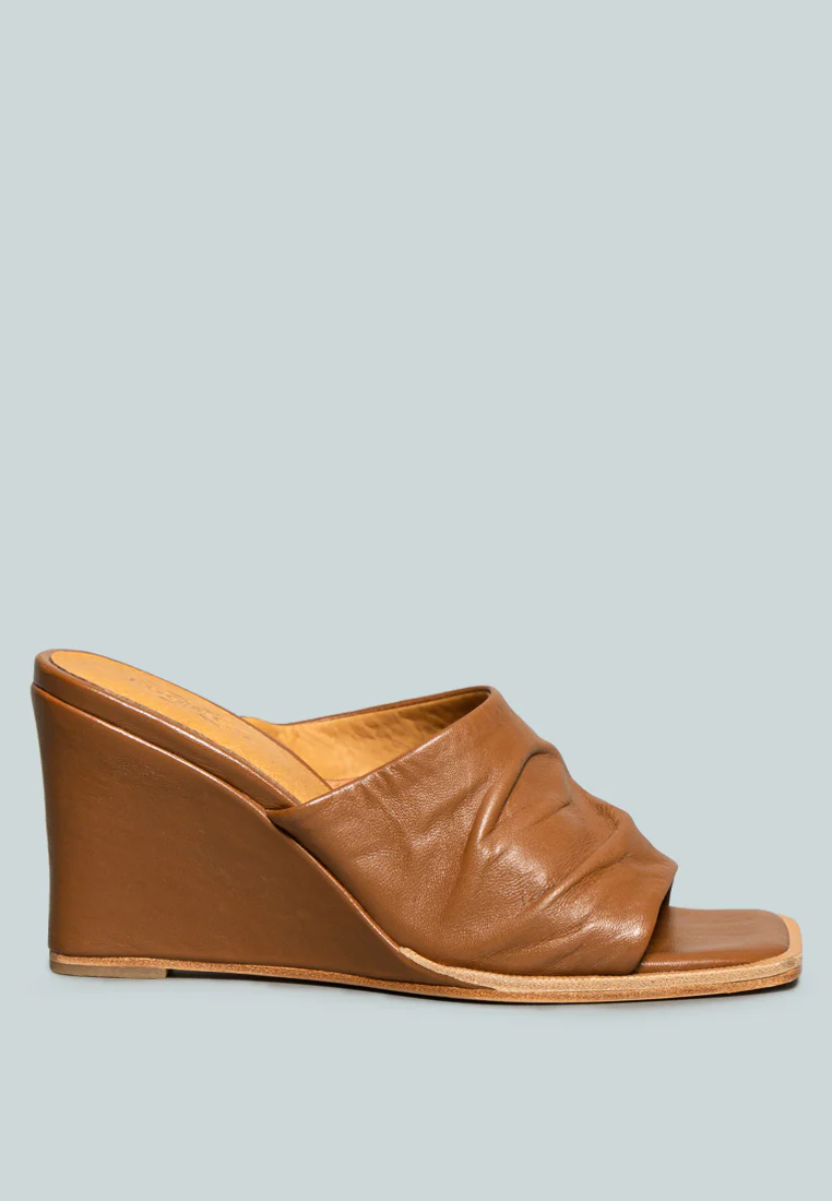 HEPBURN Tan Sliders Wedge Sandals - Image 2