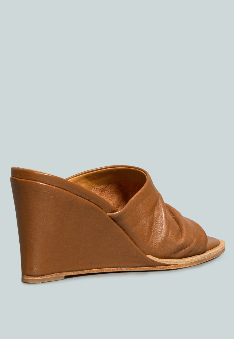 HEPBURN Tan Sliders Wedge Sandals - Image 4