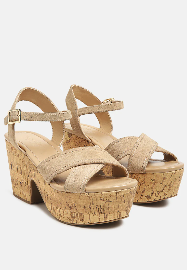 ULLA High Heeled Block Sandal in Nude - Image 3