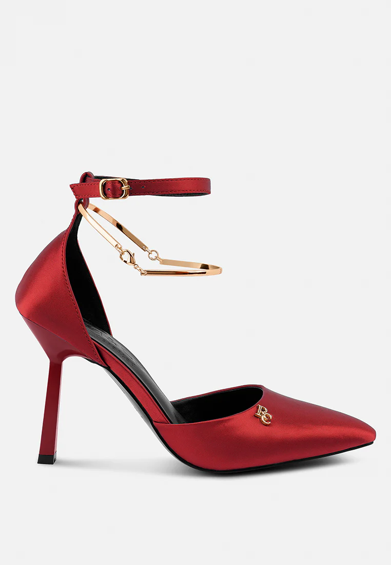 HOBNOB Anklet Embellishment Stiletto Sandals In Red - Image 2