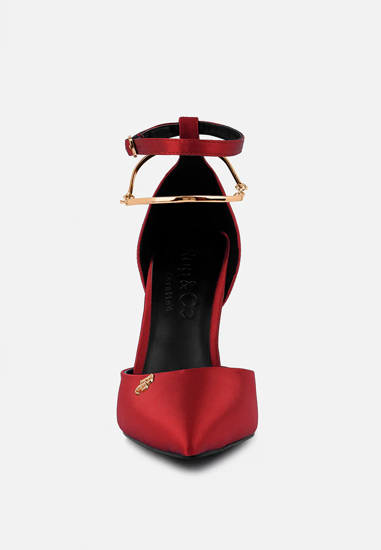 HOBNOB Anklet Embellishment Stiletto Sandals In Red - Image 3
