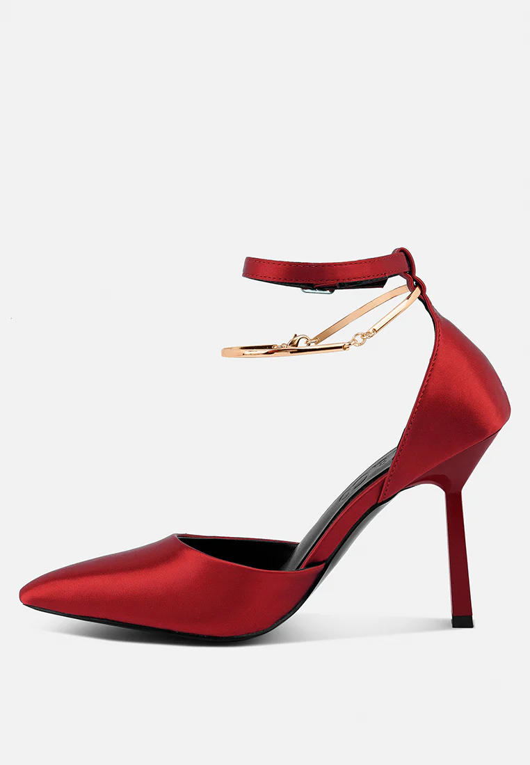 HOBNOB Anklet Embellishment Stiletto Sandals In Red - Image 4