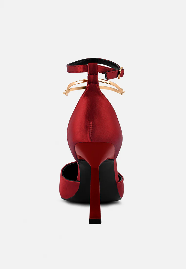 HOBNOB Anklet Embellishment Stiletto Sandals In Red - Image 5