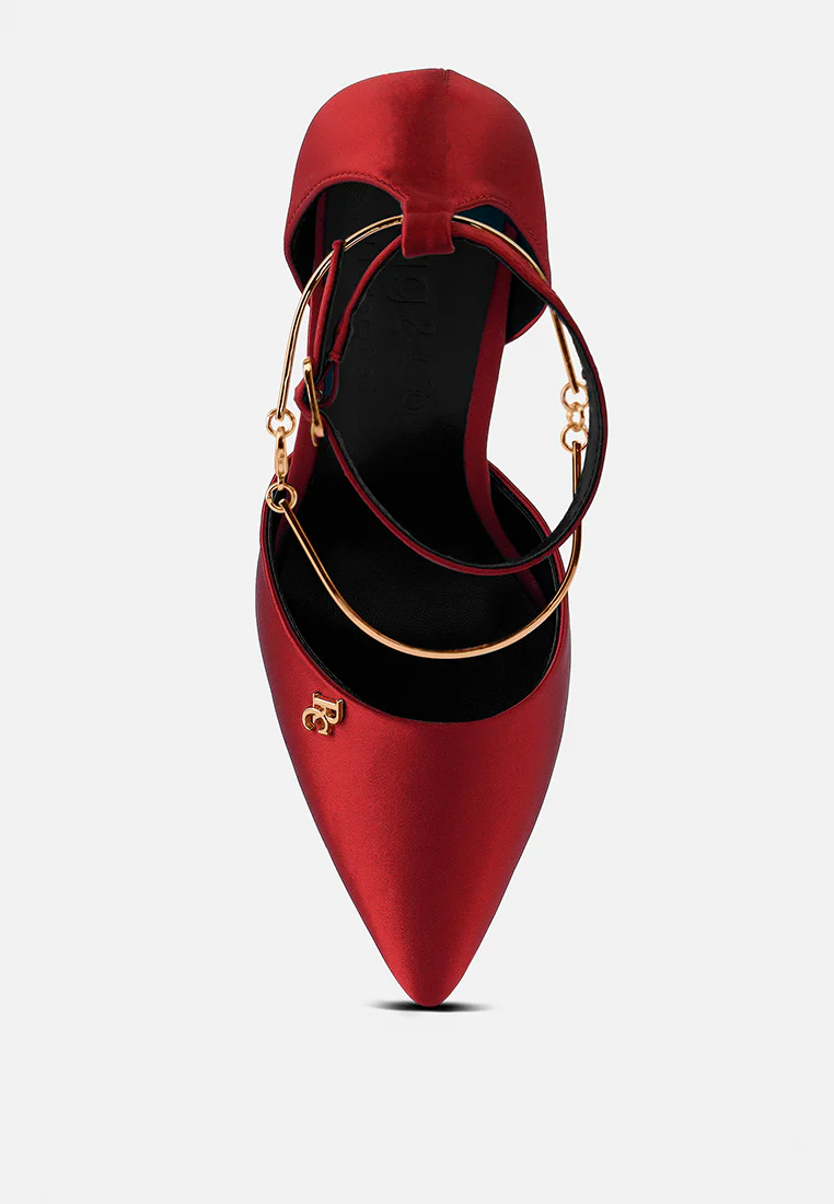 HOBNOB Anklet Embellishment Stiletto Sandals In Red - Image 6